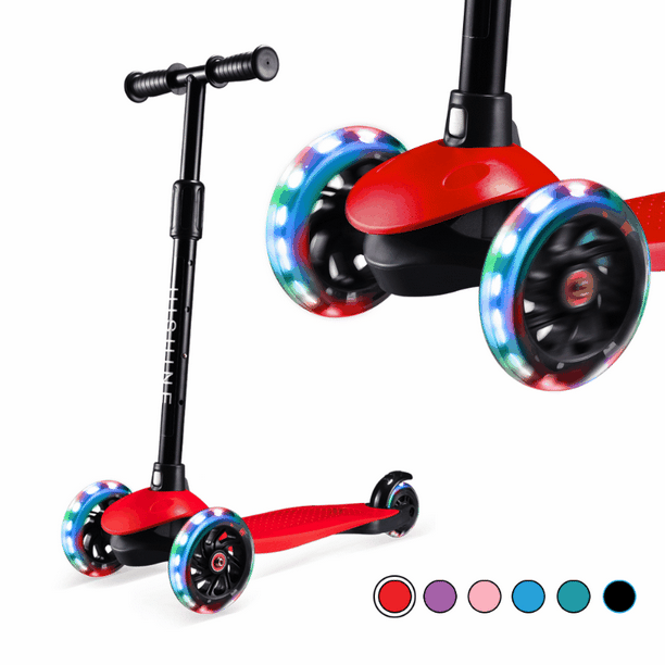 Hishine Kick Scooter for Kids with 3 Light Up Wheels and Adjustable
