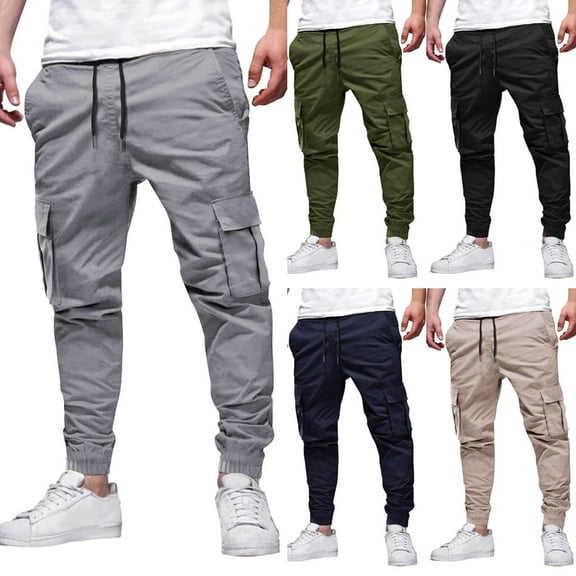 Summer Akafmk Mens Casual Pants,Summer Cargo for Men Solid Color Lightweight Drawstring Joggers Loose Fitting Athletic Cargo Sweatpants with Pockets