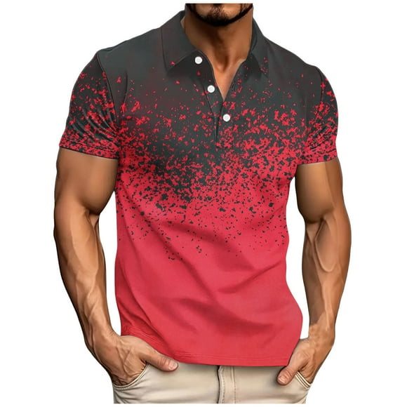 Mens Shirts Casual Business Short Sleeve Printed Athletic Top with Lapel for Work and Outdoor Sports