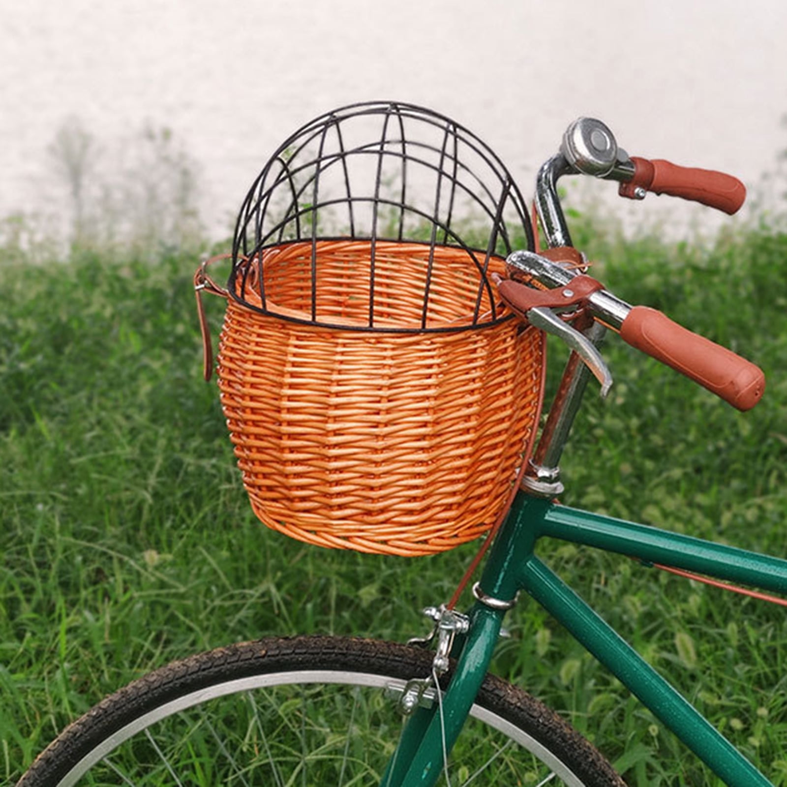 Woven Rattan Storage Bike Basket Front Bicycles Basket Rattan Basket Woven Storage Basket with Adjustable Belt