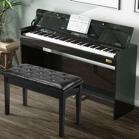 Jaxpety Piano Bench Pu Leather Storage Padded Keyboard Double Seat