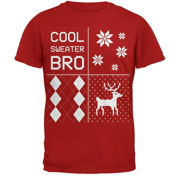 Ugly XMAS Sweater Festive Blocks Cool Sweater Bro Red Adult T-Shirt - 2X-Large