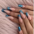thumbnail image 4 of YTTAL (Buy 2 Get 1 Free) 24Pcs Long Coffin Press On Nails, Nude Blue Glitter French Tip Fake Nails with Rhinestones, Acrylic False Nails for Women, Reusable Nail Art Manicure Decorations, 4 of 10