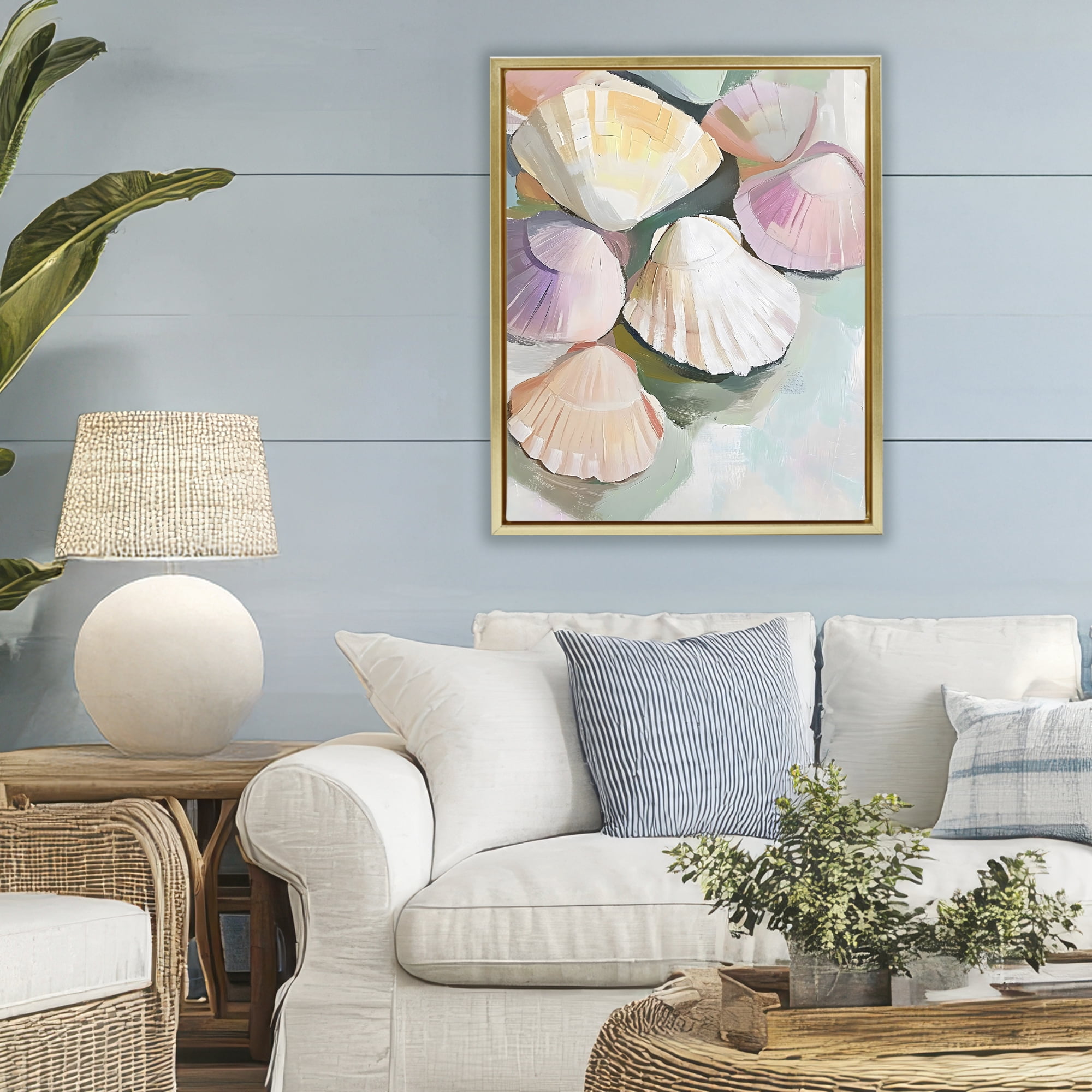Stupell Industries Pink Seashells Marine Collection Gold Framed Floater Canvas Wall Art, design by The Prints Vibe