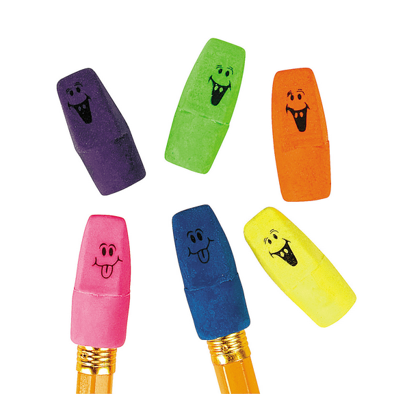Funny Face Neon Pencil Top Erasers - Party Favors - 144 Pieces