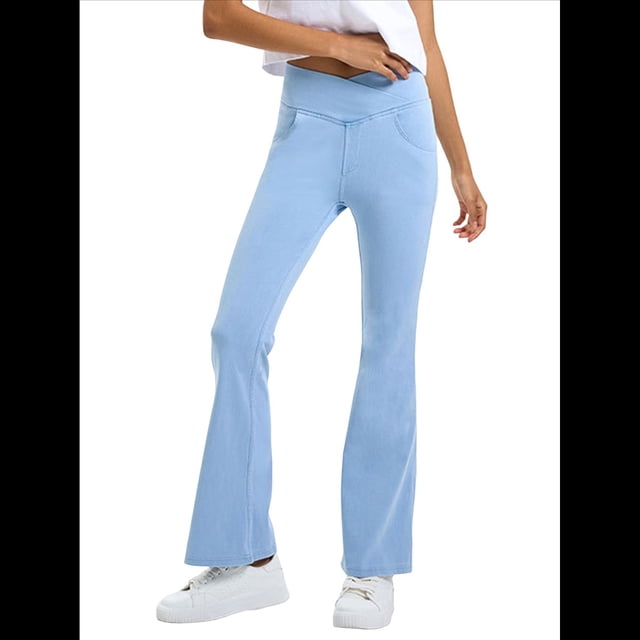 Leggings de Yoga de Mezclilla Ajustados con Bolsillos y Cintura Alta para Mujer Azul M