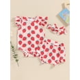 thumbnail image 5 of Aojekbee Baby Girls Summer Shorts Sets Flying Sleeve Strawberry/Floral Print Romper Shorts Headband Sets, 5 of 10