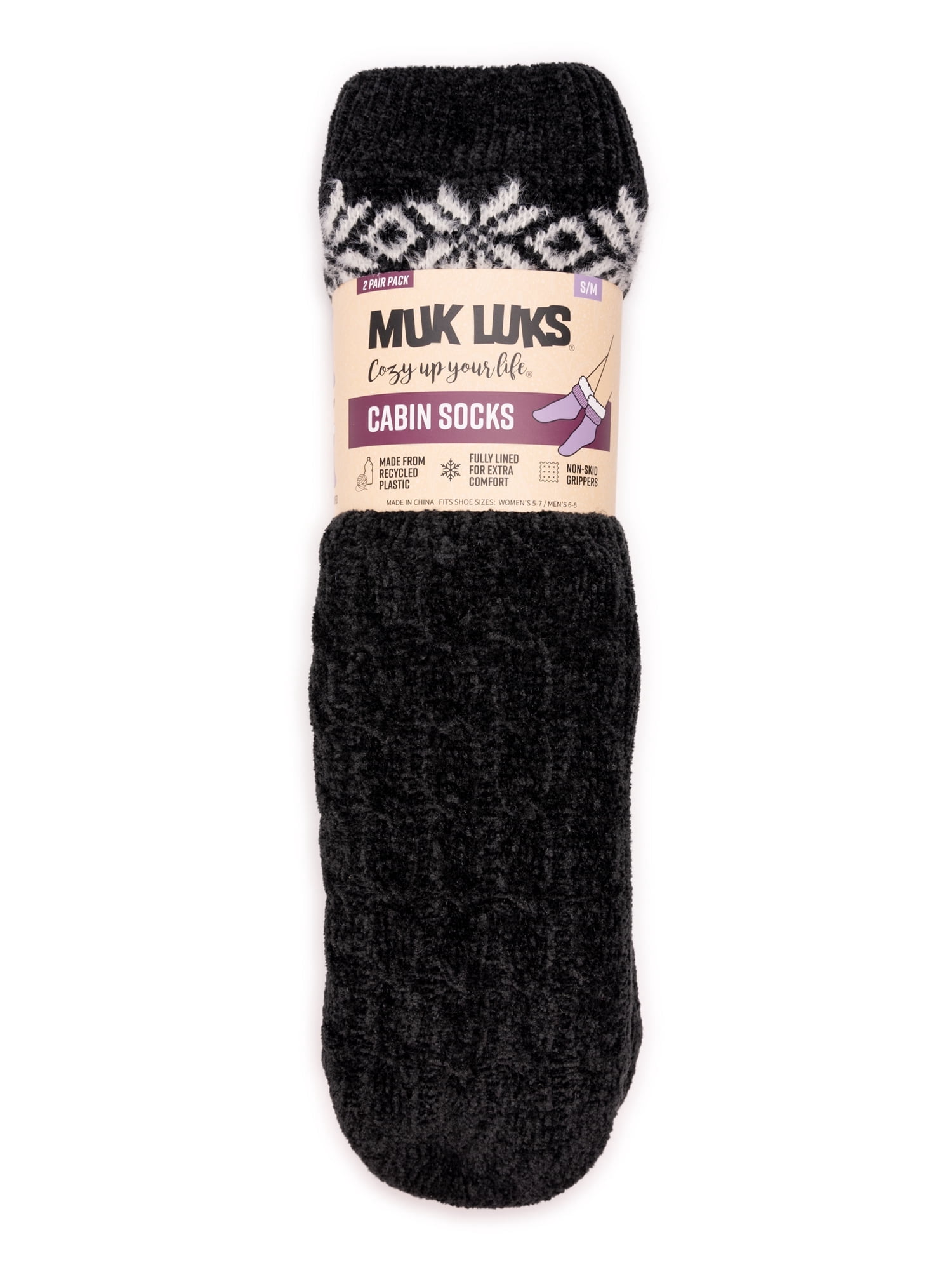 MUK LUKS Women's Tall Rib Cuff Cabin Socks, 2-Pack, S-XL