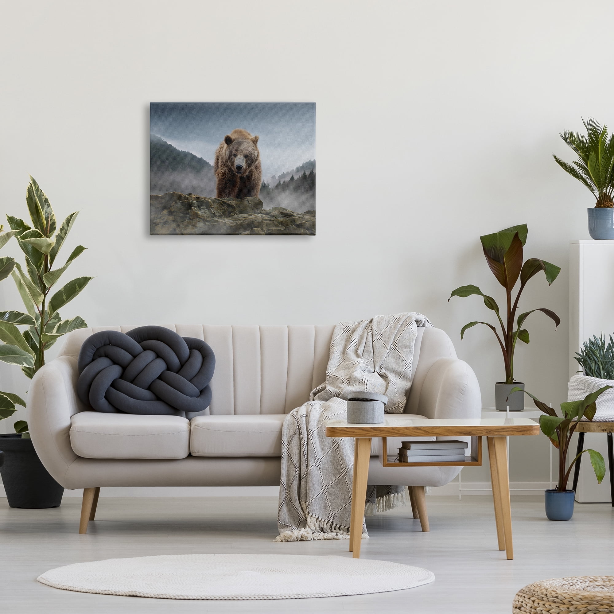 Stupell Industries Roaring Brown Grizzly Bear Rocky Mountain Top View Graphic Art Gallery Wrapped Canvas Print Wall Art, Design by Kelley Parker