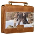 thumbnail image 4 of Christian Art Gifts Classic Faux Leather Bible Cover: Be Strong and Courageous - Joshua 1:9 Inspirational Bible Verse with Mountain Lion, Toffee Brown, Large, 4 of 5