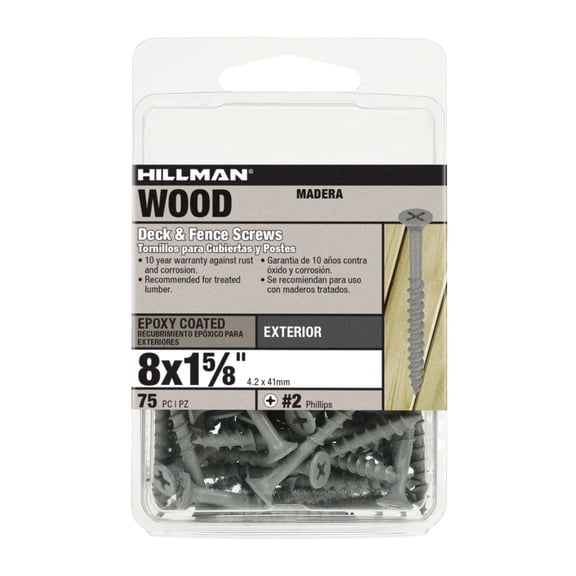 Fas-n-Tite Deck and Fence Wood Screws, #8 x 1-5/8", Steel, Epoxy, Phillips, Gray, 75 pack