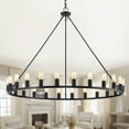 thumbnail image 4 of Warehouse of Tiffany Liam Matte Black 48-inch Round Wagon Wheel 24-Light Chandelier, 4 of 13