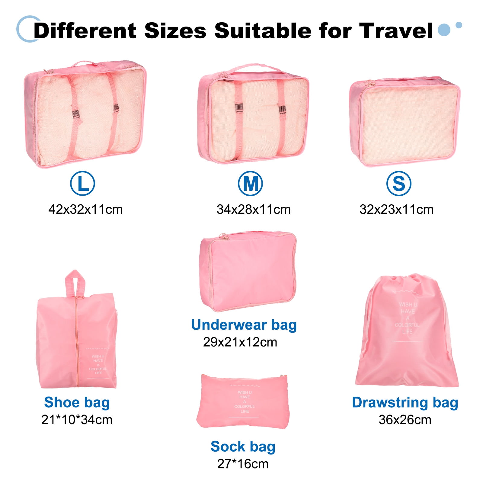 Uxcell 7Set Travel Packing Cube, Travel Bags Organizer Luggage Organizer Bags Lightweight Compression Cube Travel Essentials, Pink