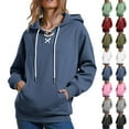 thumbnail image 2 of ShiShine Womens V Neck Crisscross Hoodies Long Sleeve Fashion Sweatshirt Cozy Lining Pullover Sweater with Pocket, 2 of 7