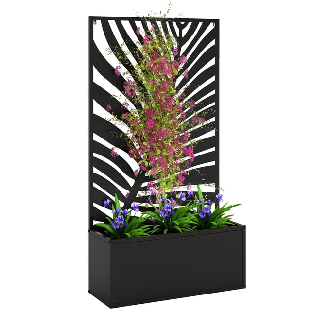 Outsunny Garden Box with Privacy Panel, Outdoor Planter Box for Garden