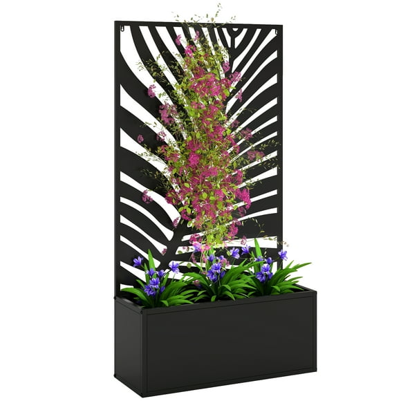 Outsunny Garden Box with Privacy Panel, Outdoor Planter Box for Garden