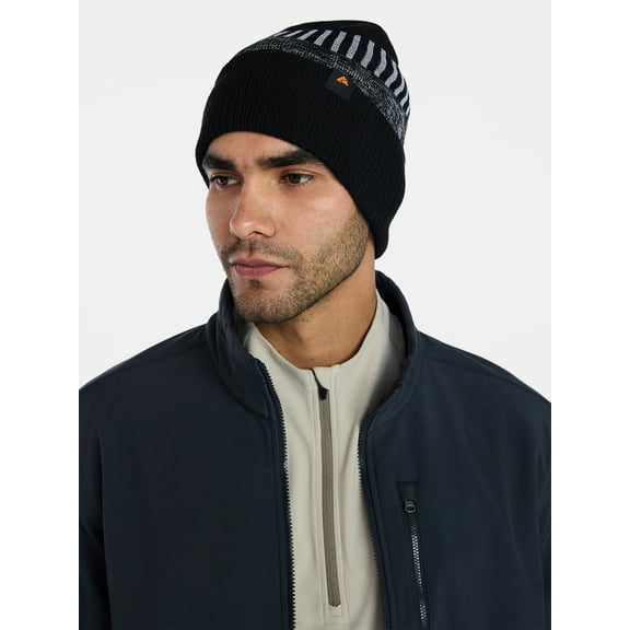 Ozark Trail Men's Vertical Stripe Beanie, Black Soot