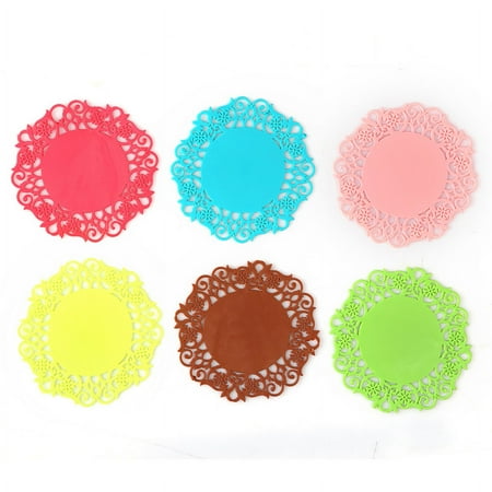 

JUNWELL 6pcs Hollow Doilies Silicone Coaster Coffee Table Cup Milk Mug Pad Mats Placemat Kitchen Accessories