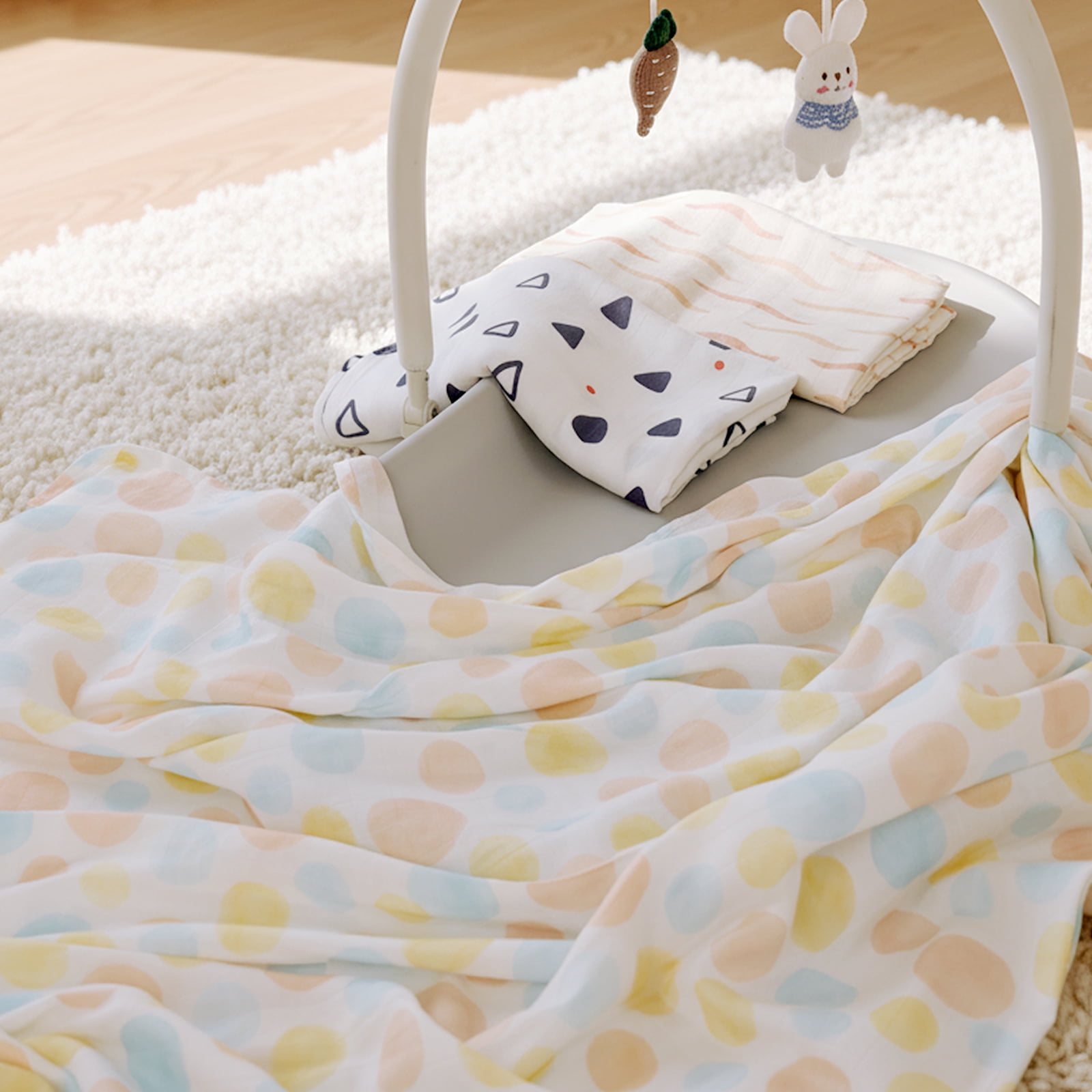HECCEI Baby Muslin Swaddle Blankets 47" x 47", Unisex Bamboo Cotton Swaddle Blanket, Bubble Play