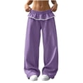thumbnail image 3 of Wide Leg Sweatpants for Women Fashion Solid Color Loose Elastic Waist High Waist Straight Leg Long Pants With Lace Pockets, 3 of 6