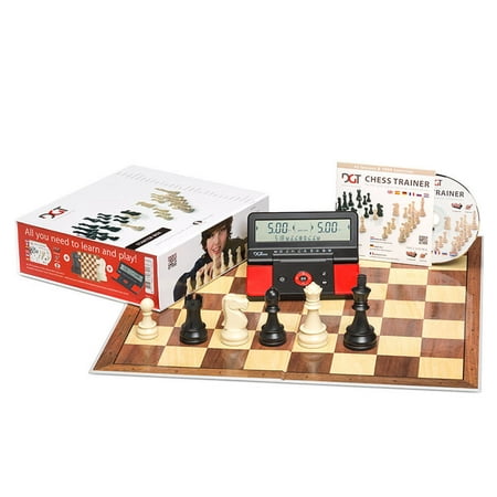 DGT Chess Box Red - chess pieces, folded chess board, chess clock, chess trainer CD - chess set - perfect