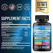 Cortisol Supplement Magnesium Glycinate 200mg L-Theanine 150mg Ashwagandha 150mg Phosphatidylserine 50mg & Cortisol Manager Lions Mane Holy Basil Ginkgo Biloba Bacopa Monnieri Valerian Root (3 Pack)