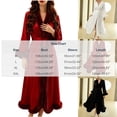 thumbnail image 3 of Wensltd Women Long Fluffy Trim Bath Robe Solid Soft Lightweight Comfy Loose V Neck Nightwear Set, 3 of 5