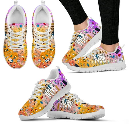 

Star Nurse Shoes Comfortable Cartoon Nurse/Doctor Print Shoes Gradient Lace Up Outdoor Sneakers Medical Shoes