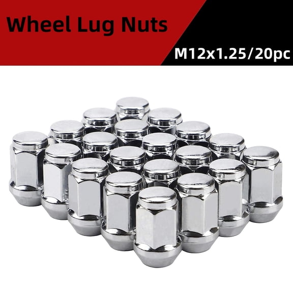 20 Pack M12x1.25 Chrome Lug Nuts, 60 Degree Conical Seat, 19mm Hex, Bulge Acorn Style for Select Nissan Infiniti Subaru Suzuki