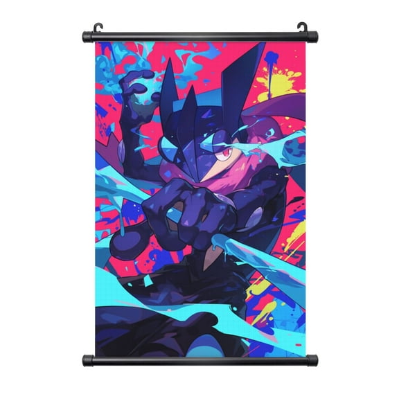 Greninja Poster Plastic Shaft Wall Hanging Banner Painting Canvas Artwork Wall Art Scroll Hanger Decor For Home Office 16"X24"