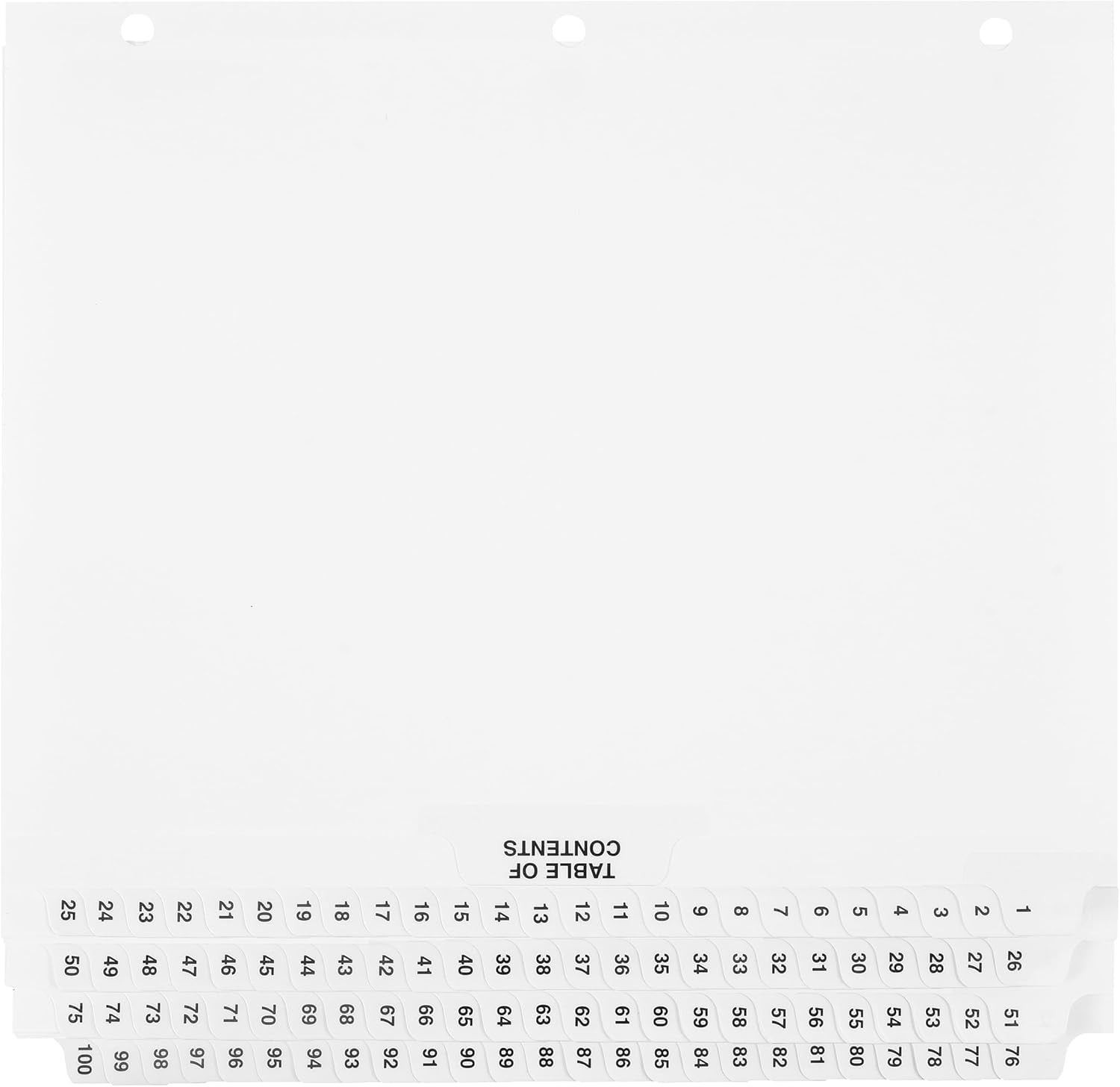Exhibitindexes® Numbered Dividers 1-100 Punched - Side Collated Exhibit Tabs