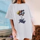thumbnail image 5 of Moda Mujer Damas Cayó Hombro Mangas Impresión suelta Manga corta Top Pullover Tops Pompotops hfajkhk141522, 5 of 9