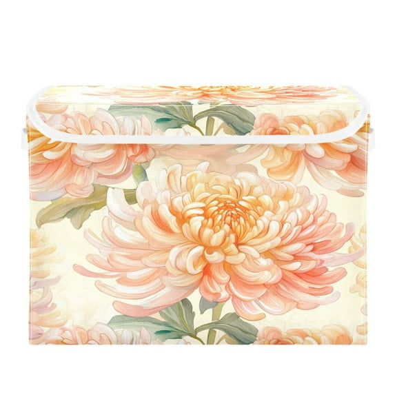 Storage Box With Lid 16.5x12.6x11.8In Foldable Stacked Household Storage Box Orange Chrysanthemums