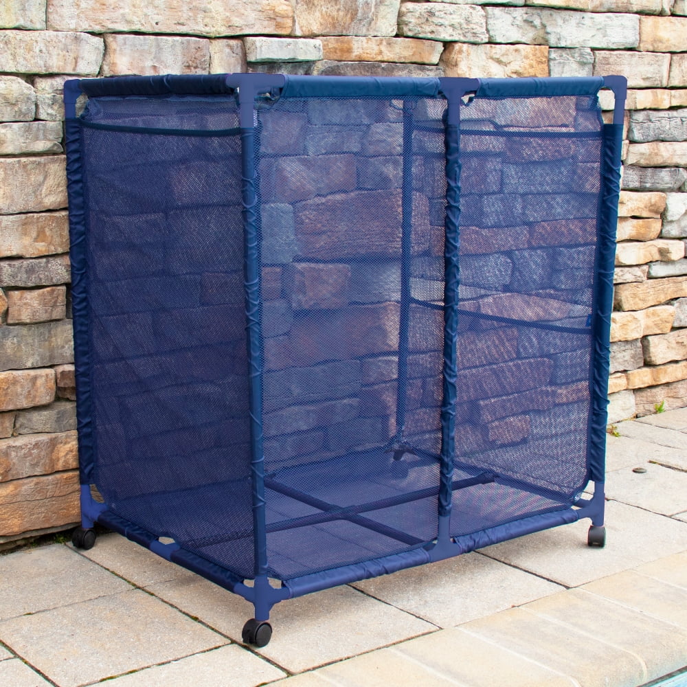 Essentially Yours Rolling Pool Toy Storage Bin, Pool Floats, Balls and Equipment Organizer, Large, Blue, 35" W x 25.4" L x 37.5" H