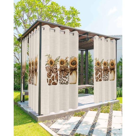 nqOlkjepod Outdoor Curtains for Patio Waterproof, Leopard Sunflower Glass Bottle Outdoor Privacy Panels Grommet, Brown Bow Rustic Blackout Outside Curtains for Porch/Cabana/Pergola 54"x95", 1 Panel