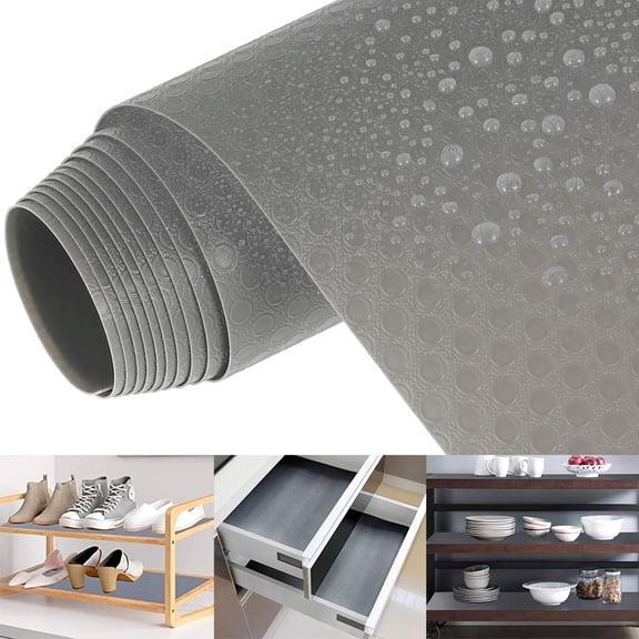 Pcapzz Shelf Liner Drawer Liners EVA Anti-slip Drawer Mat Tableware Mat Cabinet Liner for Kitchen Shelves Drawer Table Top Gray 45x150/450cm