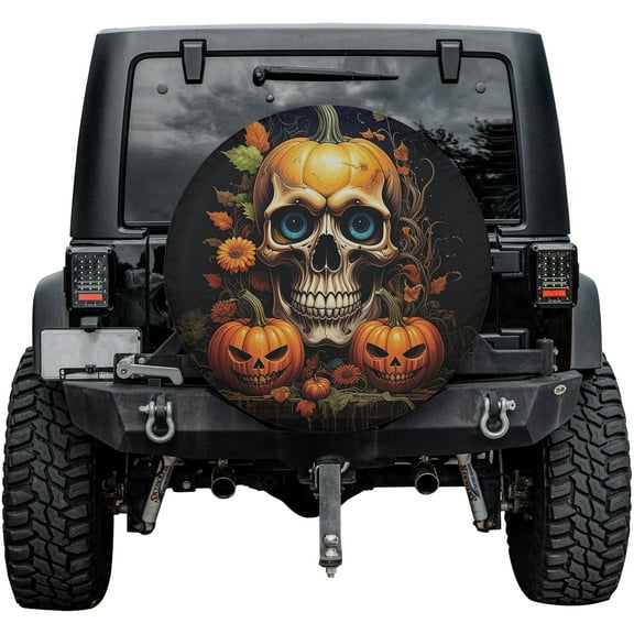 Lotusprinthandmade Halloween Jack Lantern Pumpkin Spare Tire Cover Without Backup Camera Hole 6 Sizes (27 in.)