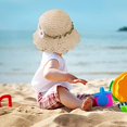 thumbnail image 5 of Sombreros de paja para niñas Gorra de sol plegable con decoración de flores Sombrero de verano para niños Playa Viajes Senderismo (Beige), 5 of 5