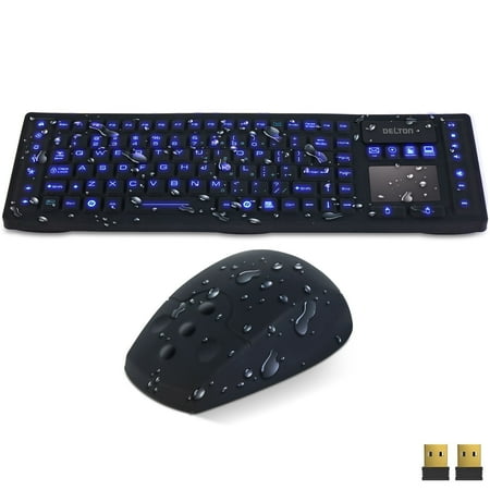 Delton M90/M44 Antimicrobial Wireless Keyboard & Mouse with Touchpad Combo Silent Wireless Keyboard Compatible with OS Windows MacOS Chrome OS & Linux Black