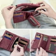 thumbnail image 3 of Womens Rfid Small Bifold Leather Wallets Ladies Wristlet with Card Slots Id Window Zipper Coin Purse Puprle, 3 of 6