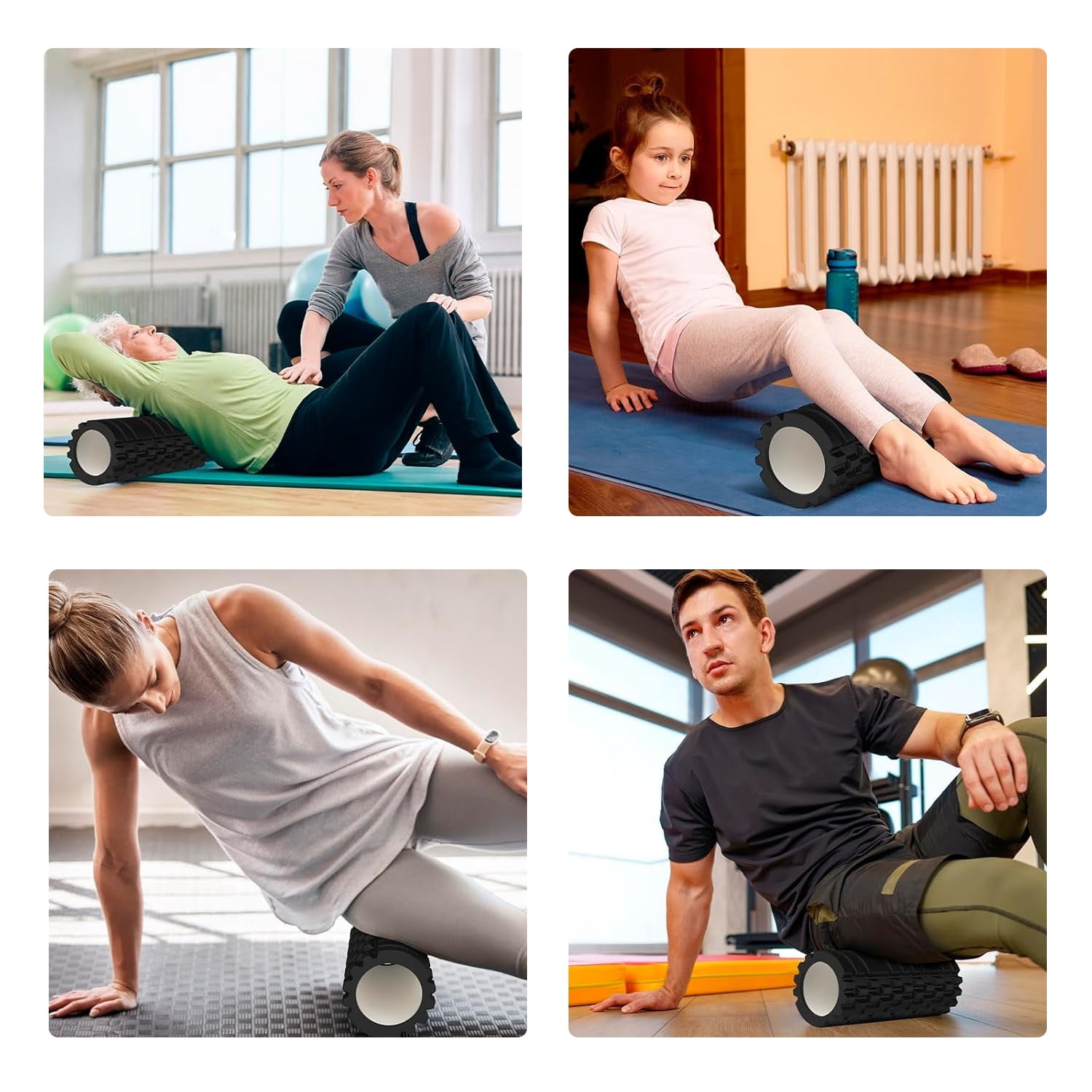 FIXPARTS Strong Foam Roller,13×5.5" Pilates Back Roller for Back and Leg Pain,Muscle,Kinks（Black）