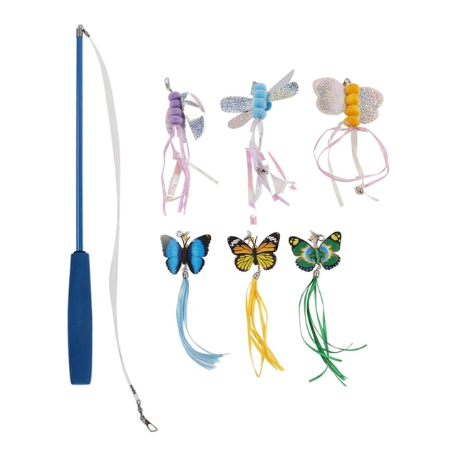 piezas de juguetes con borlas para gatos, juego de persecución, ejercicio, varita de mariposa multifuncional para gatos y gatitos