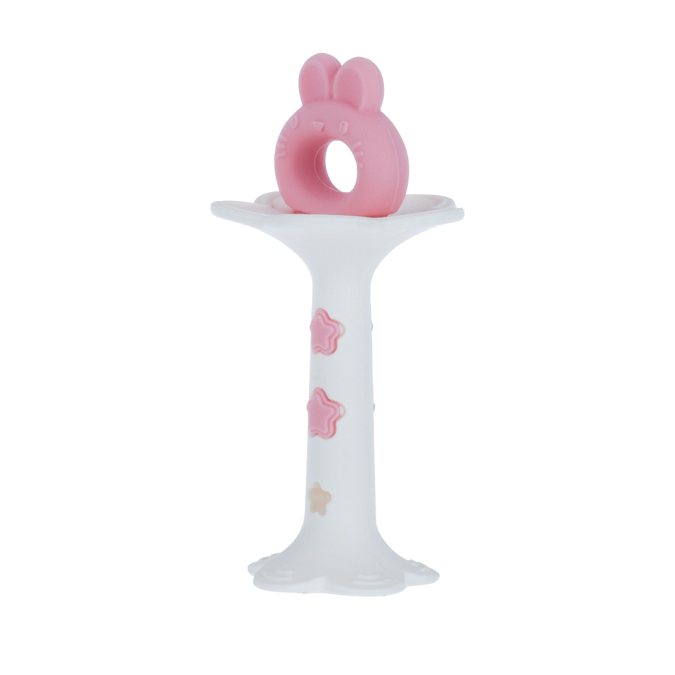 Nuby 2pk Silicone Fun Teether, Bunny & Tuba Teether, Pink and Yellow