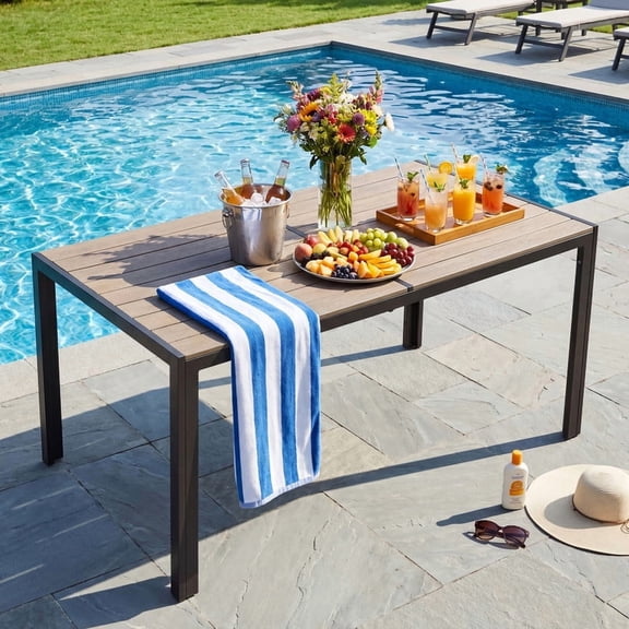 Vineego Weather Resistant Patio Dining Table, 59 x 36 Inch 6 Person Outdoor Dining Table for Garden Backyard Deck,Brown