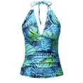 thumbnail image 4 of DHFJKG Women's V Neck Halter Tops Y2k Ruched Floral Summer Going Out Cami Swim Tops Trendy Beachwear, 4 of 4