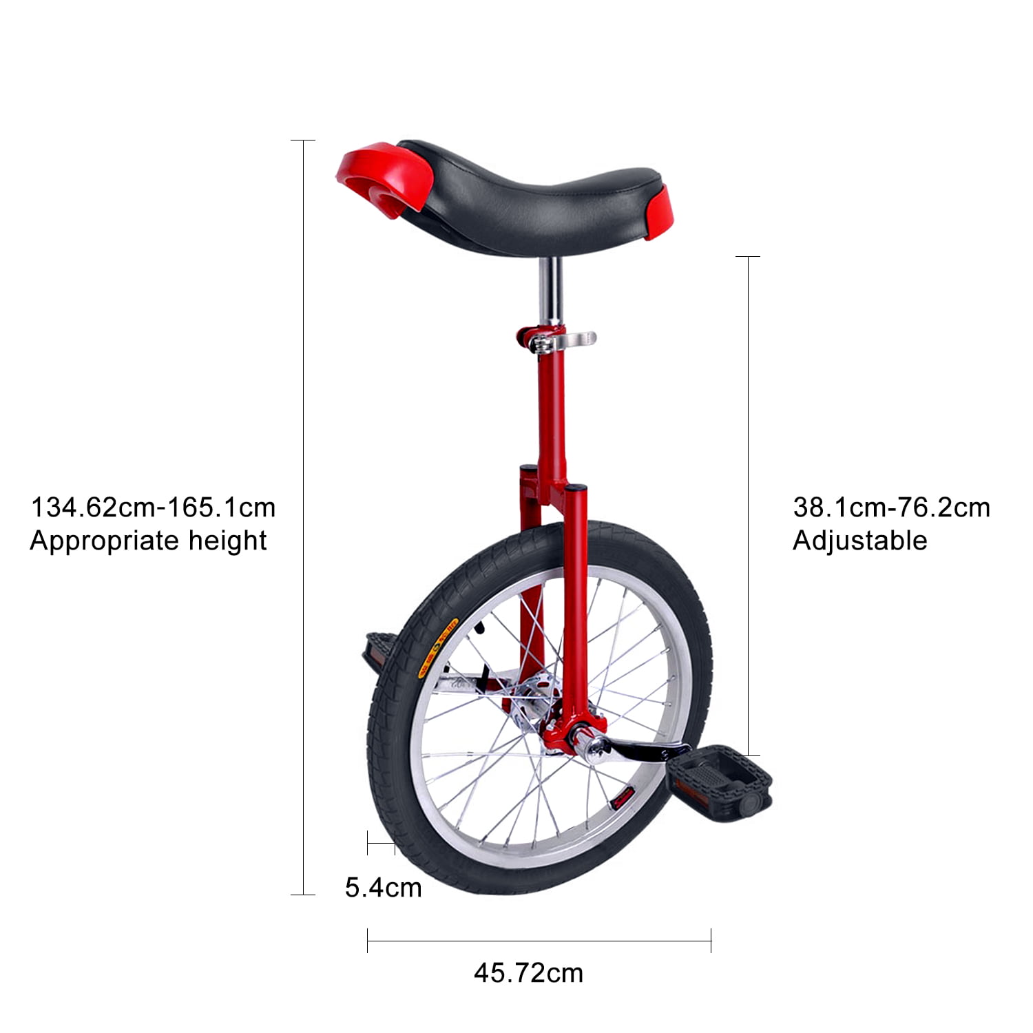 24 Inch Tire Chrome Unicycle Wheel Training Style Cycling w/ Stand Release Saddel Seat Balance Mountain Exercise Bike Red