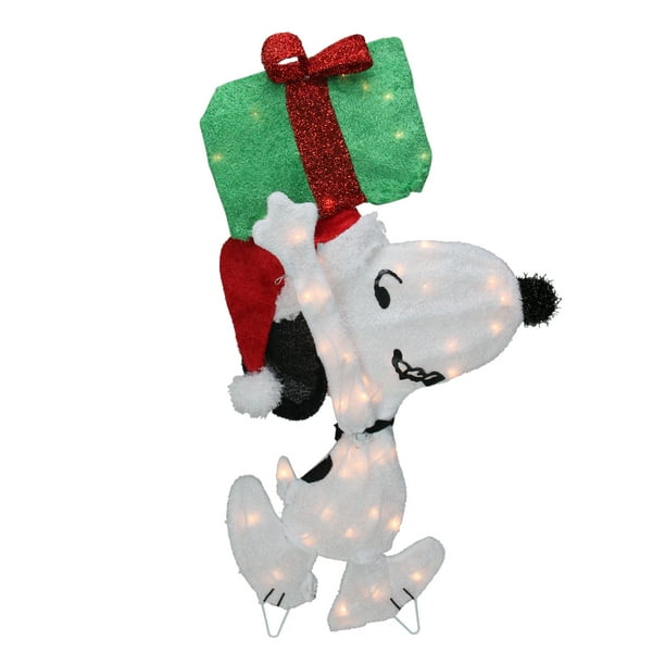 Peanuts Christmas 32" Prelit Snoopy Holding Present Outdoor Decoration
