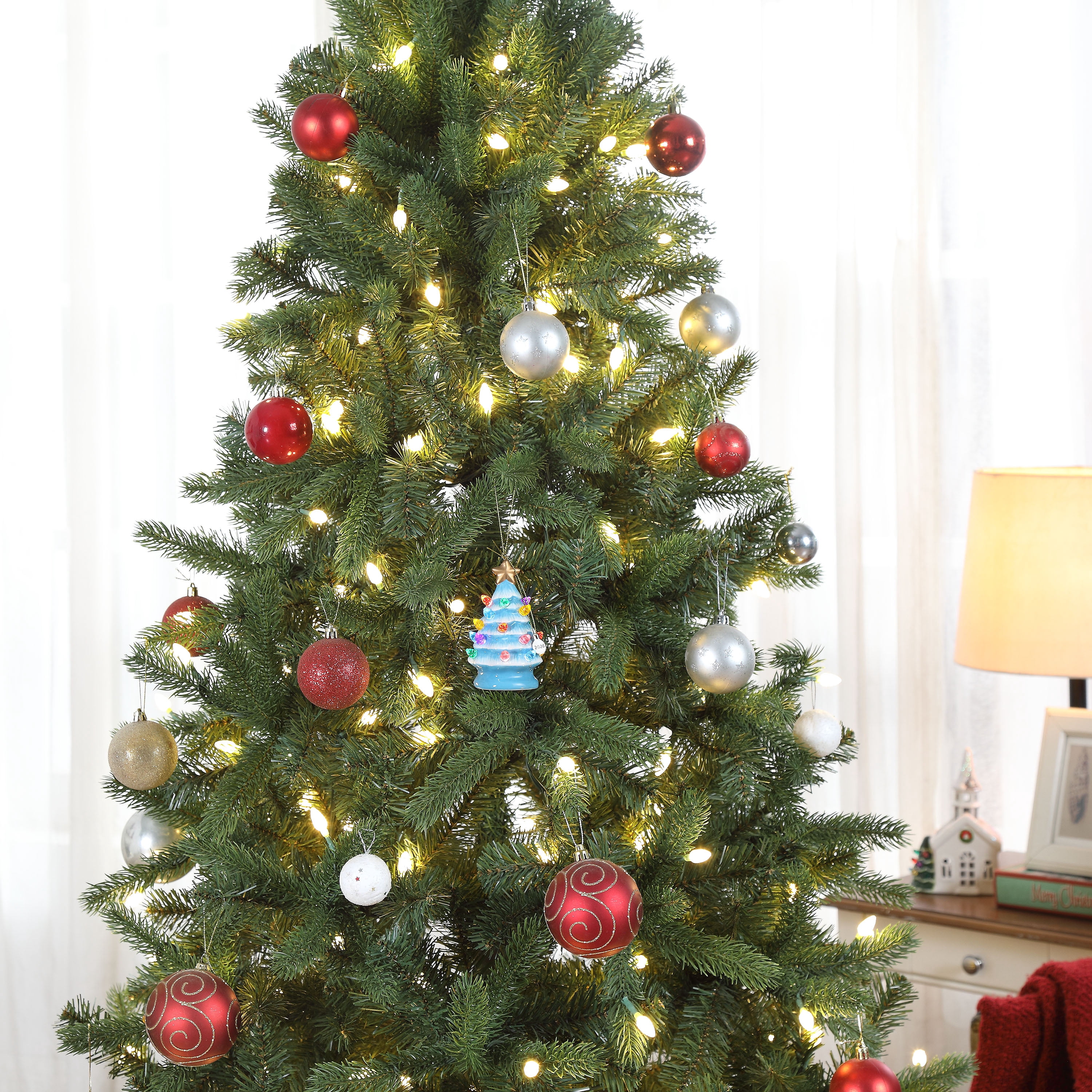 Mr. Christmas 4" Nostalgic Ceramic Lit Tree Ornament Decoration, Light Blue