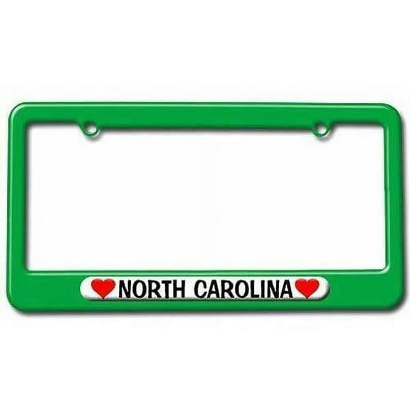 North Carolina Love with Hearts License Plate Tag Frame, Green Color