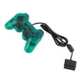thumbnail image 3 of Para controlador de juegos con cable PS2, agarre cómodo, duradero, doble vibración, con cable, transparente, color verde, 3 of 7
